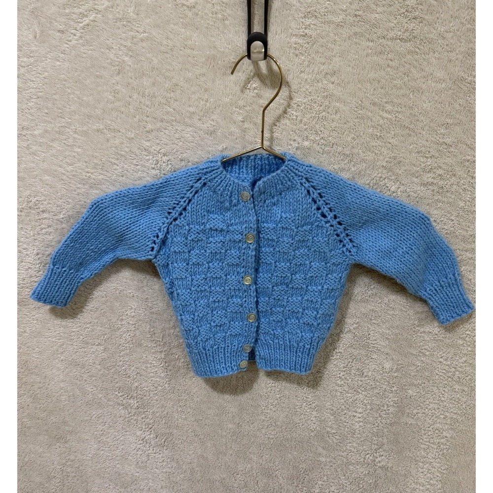Vintage Handmade Crocheted Baby Sweater Cardigan Blue